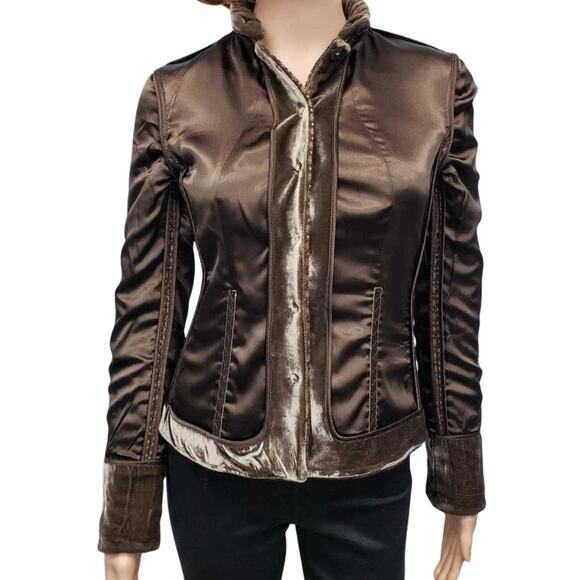 Elie Tahari Tweed Blazer Jacket w Velvet Collar Reversible Wool Blend XS/S Brown - Picture 10 of 13